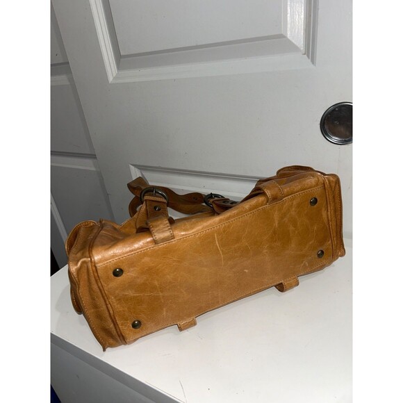 Helen Welsh Vintage Tan Genuine Leather Shoulder Bag Cargo Pockets Charm - Picture 10 of 10